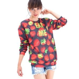 Strawberry “EAT ME” graphic printed sweater